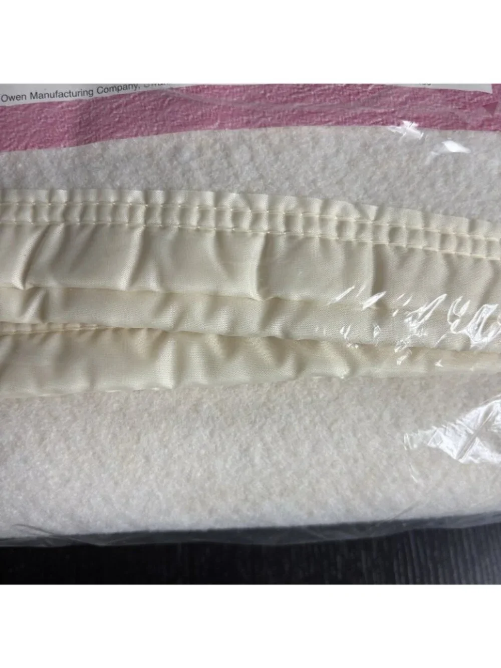 Vintage 80s OWEN Conventional Twin/Full Blanket Ivory/Cream w/Binding NEW